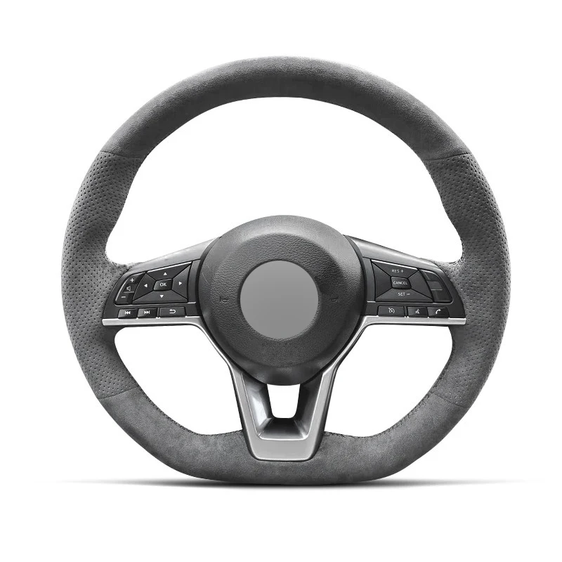 Genuine Leather Black Thread Steering Wheel Cover for Alcantera Car Accessories for Nissan Kicks Rogue Sentra Altima Qashqal