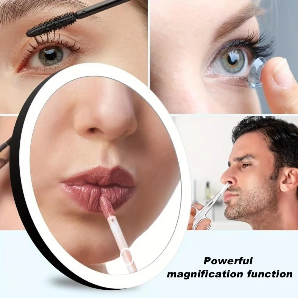 

10CM 30X Magnifying Mirror With Tweezers Travel LED Makeup Mirror 3 Suction Cups Rechargeable Dimmable Magnified Vanity Mirror
