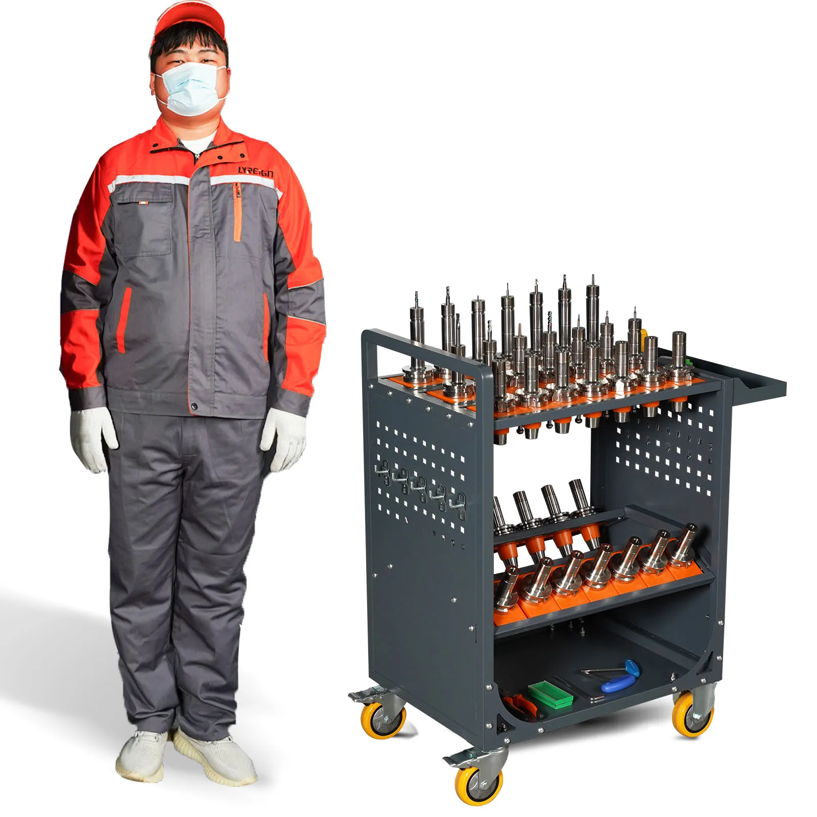 

CAT50/CAT40 Grey CNC Tool Storage Cart Movable Wheeled CNC Tool Manager Machining Center Service Cart