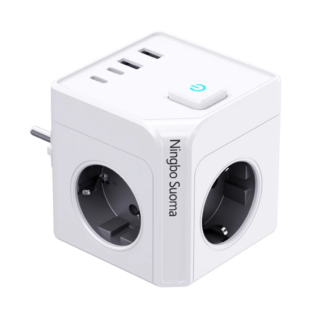 1 شريط طاقة 7 في 1 للاتحاد الأوروبي، واقي عرام قطاع الطاقة، سلك تمديد بطول 1.5 متر، 3 منافذ تيار متردد 3 USB 1 Type-C، توقيت إيقاف شحن سطح المكتب #5