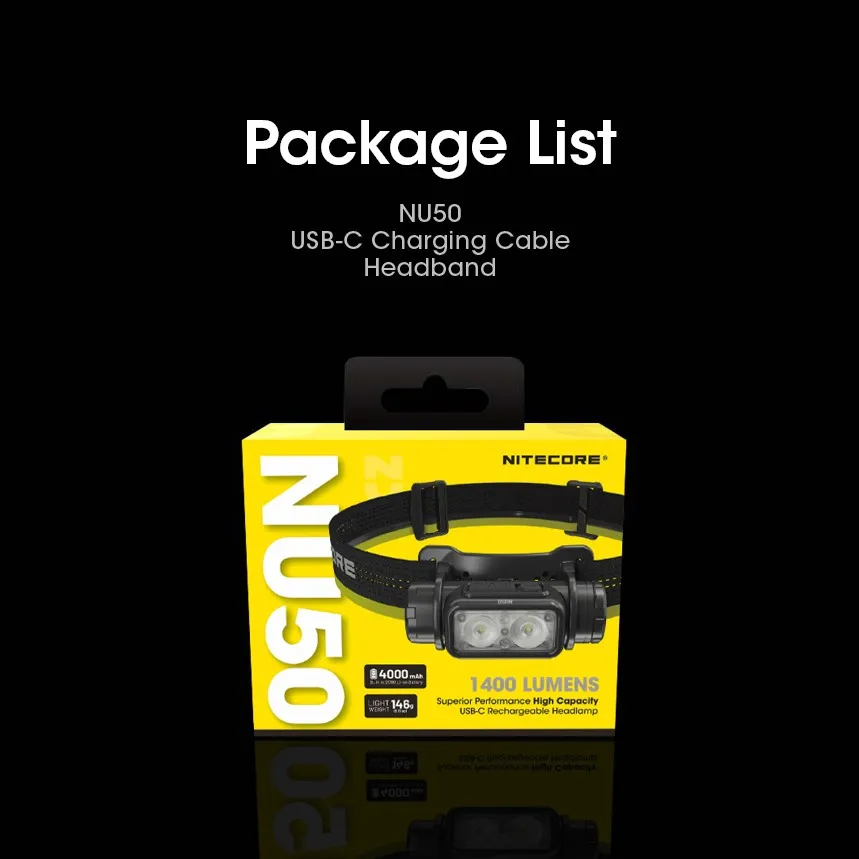 NITECORE NU50 Headlamp Lightweight USB-C Rechargeable White Red Light Headlight Lantern Built-in Battery Outdoor Camping SAR