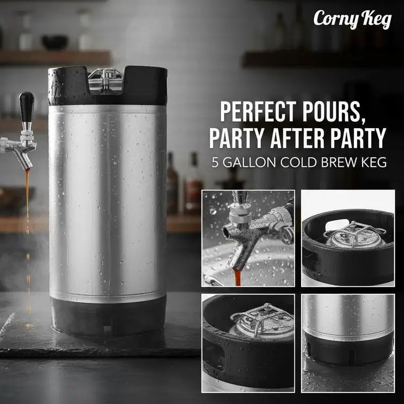 Home Brewing Canister 5 Gallon Ball Lock Container For Home Brewing Party Picnic, Double Rubber Handles Heavy-Duty Rubber Bottom SUS304 Material 1 PCS view 7