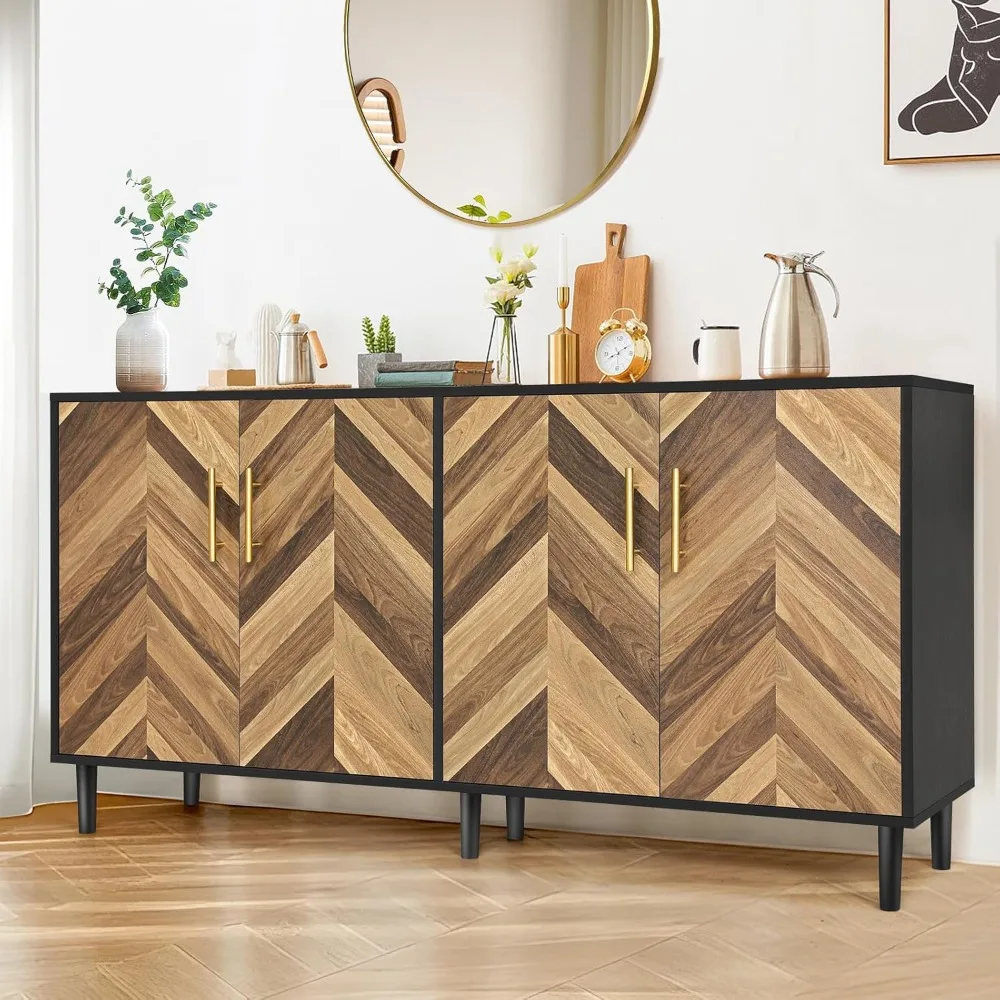 

Modern Sideboard Buffet Cabinet 58" with 4 Doors, Long Coffee Bar Credenza Storage Cabinet with Adjustable Shelves