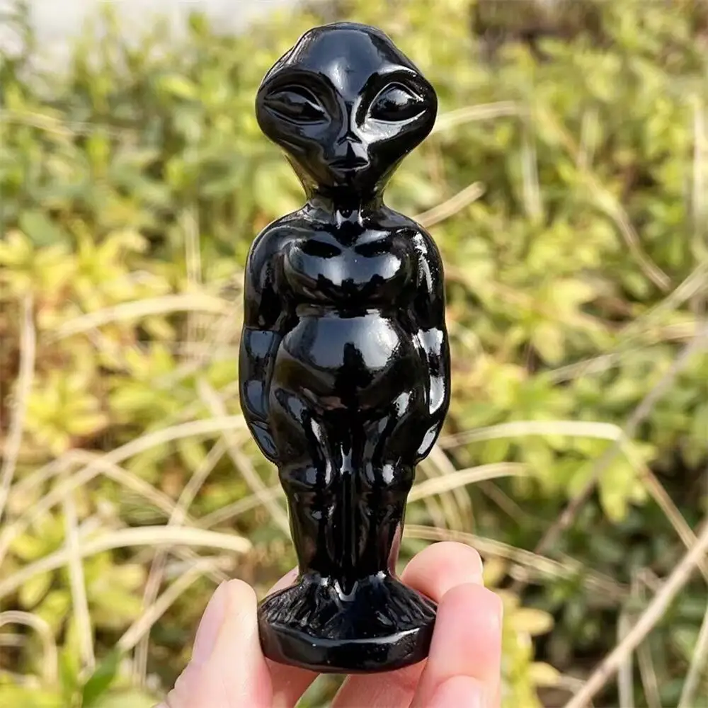 

Natural Black Obsidian Alien Carving Sculpture Healing Gemstone Crystal Crafts For Home Decoration Ornament 1PCS