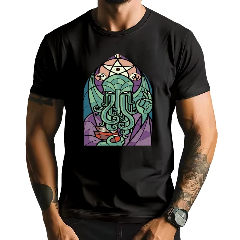 

Мужская черная футболка Красивая футболка Church Of Cthulhu Мужская футболка с рисунком H.P. Футболка Lovecraft Miskatonic Fashion унисекс, европейский размер