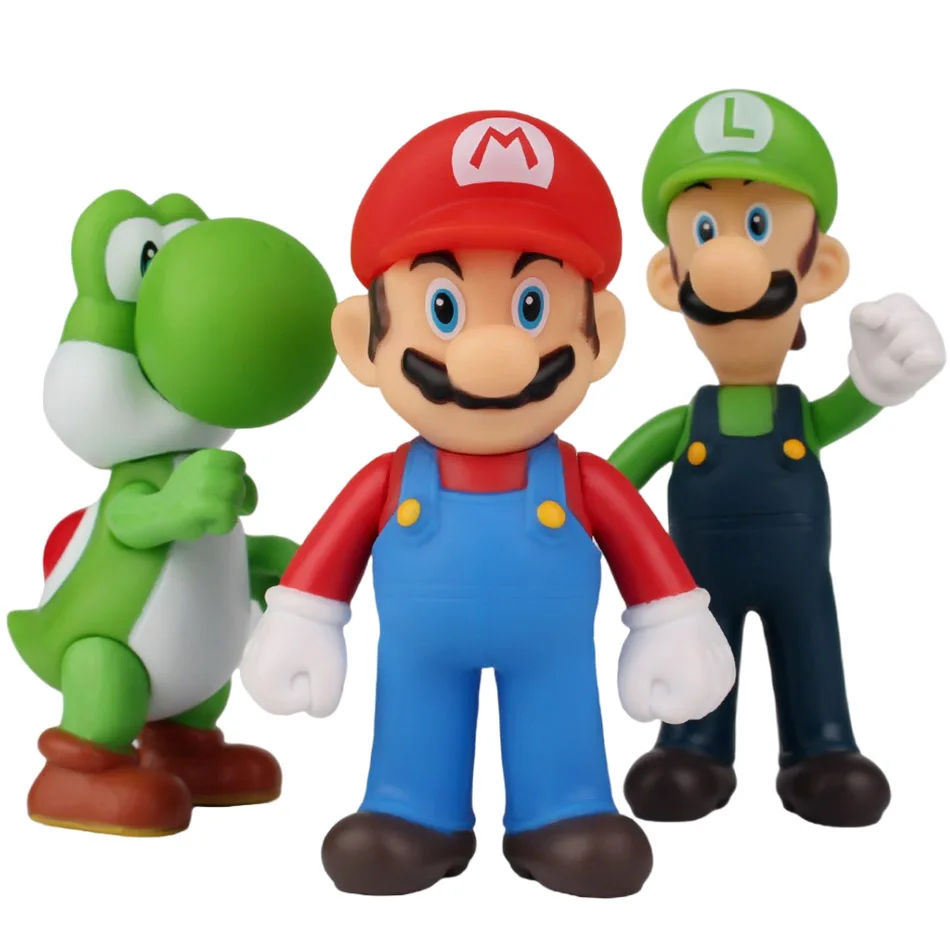 3pcs Set Super Mario Bros Anime Figure 14cm Luigi And Yoshi Mushroom  Kawaii Action Figural Pvc Model Toy For Kids Birthday Gift