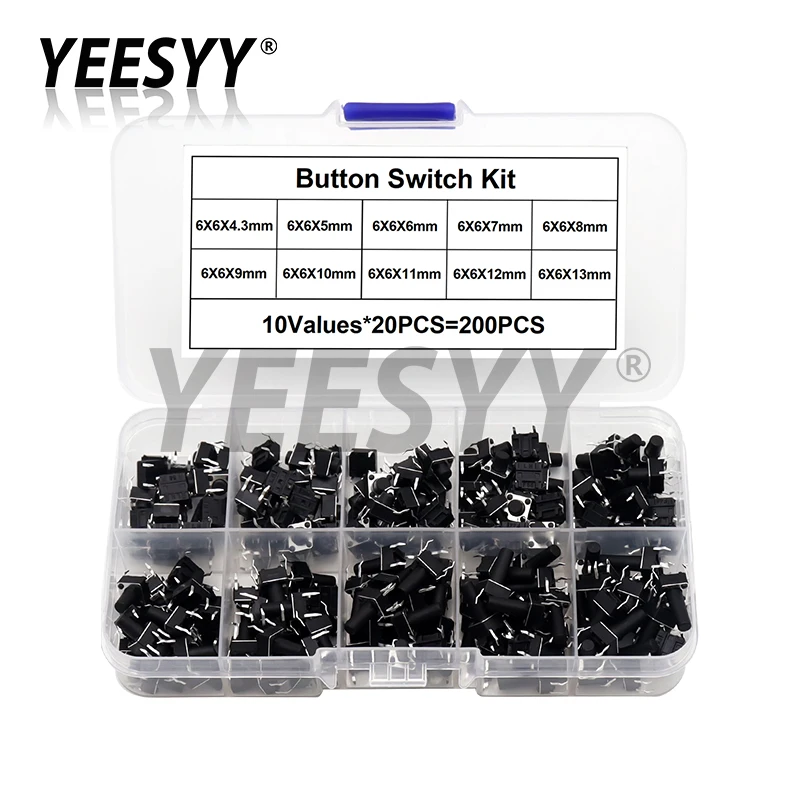 10 models 6*6 Tact Switch Tactile Push Button Switch Kit Height 4.3MM 5MM-13MM DIP 4Pin Micro 6X6 Key Switch For Arduino