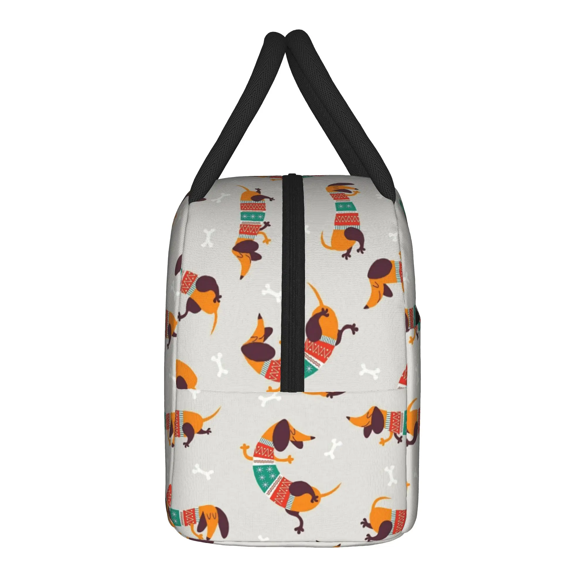Happy Dachshund Christmas Insulated Lunch Bag High Capacity Dogs Animal Reusable Cooler Bag Tote Lunch Box Bento Pouch