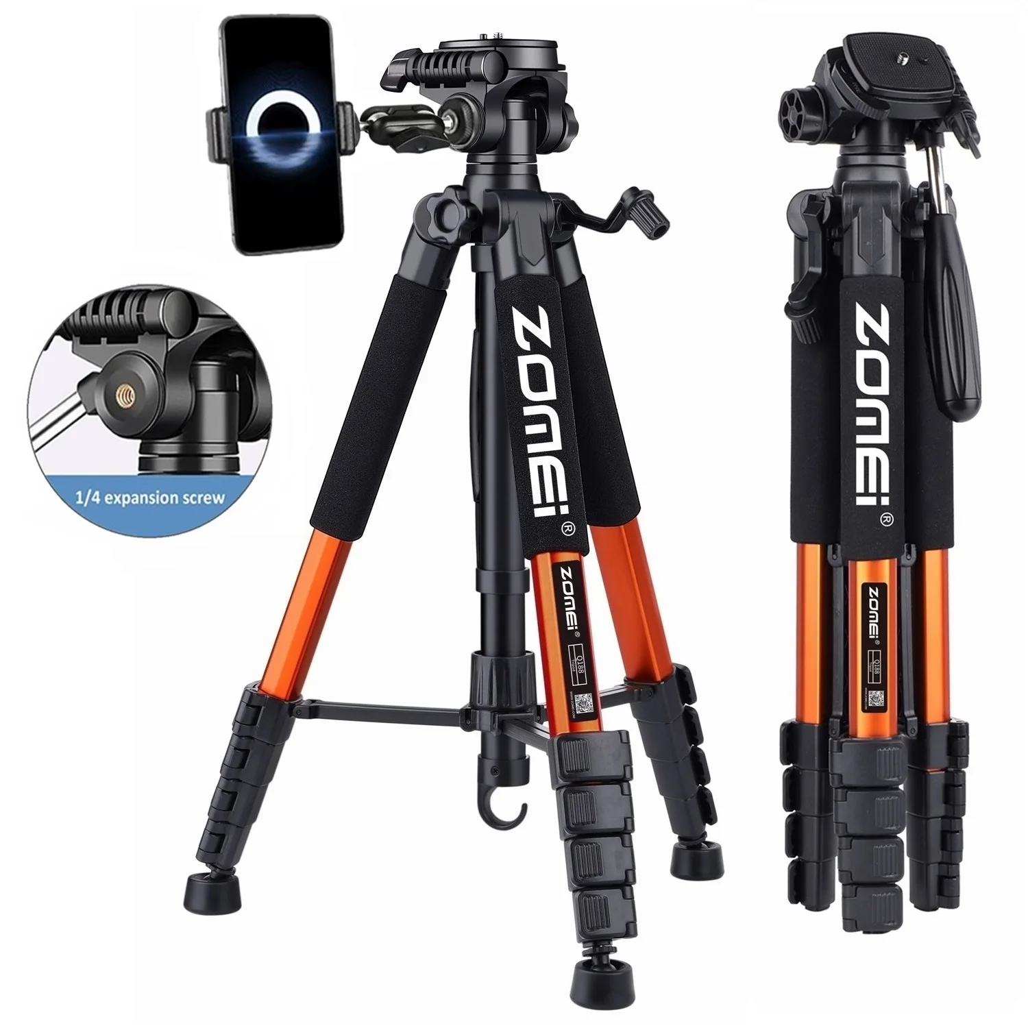 187cm/73.6in Zomei Professional 360°Panorama Camera Aluminium Alloy Tripod for DSLR Canon Nikon Projector Telescope Spotlight