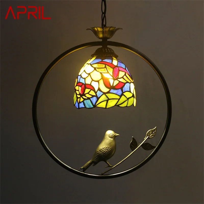 

APRIL Tiffany Pendant Lamp LED Creative Color Glass Hanging Light Bird Decor for Home Dining Room Bedroom Balcony