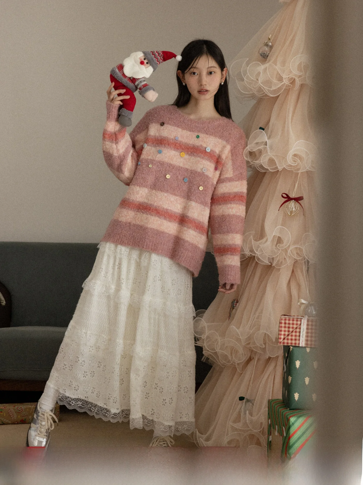 

Элегантная женская зимняя юбка А-силуэта с высокой талией, кружевной отделкой, мягкая, длинная, повседневная, дышащая, из полиэстера