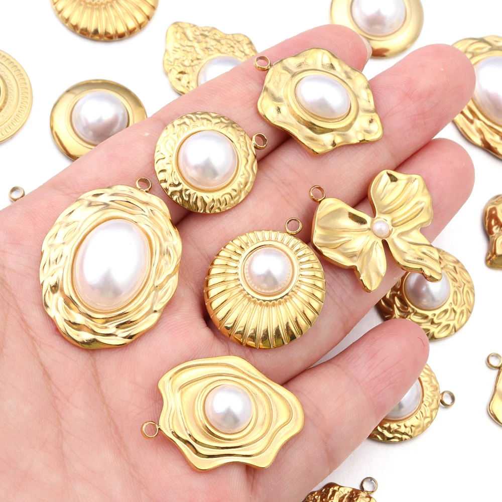 

2-4Pcs Stainless Steel Imitation Pearl Charm Round Pendants For Jewelry Making DIY Dangle Earrings Necklace Jewelry Accessories