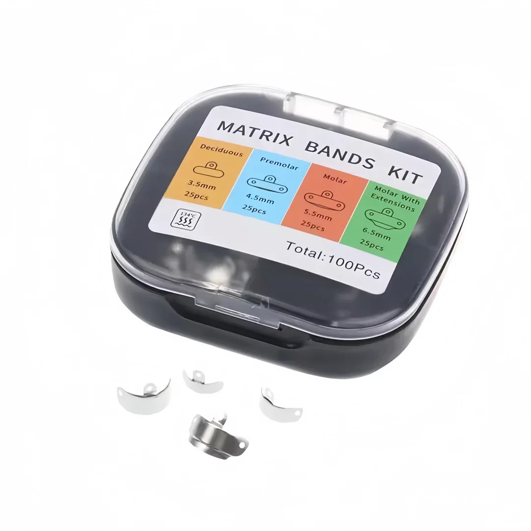 100 قطعة/صندوق M4 الأسنان المعادن مصفوفة الفرقة احيط الاقسام نظام مصفوفة لاستعادة الأسنان أدوات طب الأسنان 3.5/4.5/5.5/6.5 مللي متر