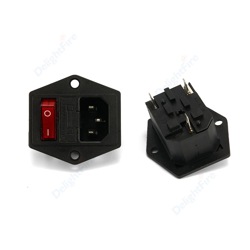 IEC320 C13 C14 Electrical Power Socket LED 250V Rocker Switch Brass 10A C6 Fuse Inlet Plug Connector Computer Mount Outlet