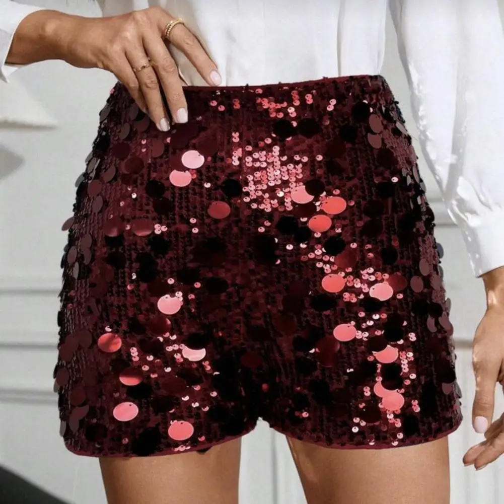 Casual Summer Shorts Women's High Waist Sequin Shorts Sparkly Stretchy Mini Shorts Party Clubwear Going Out Straight Leg Bottoms