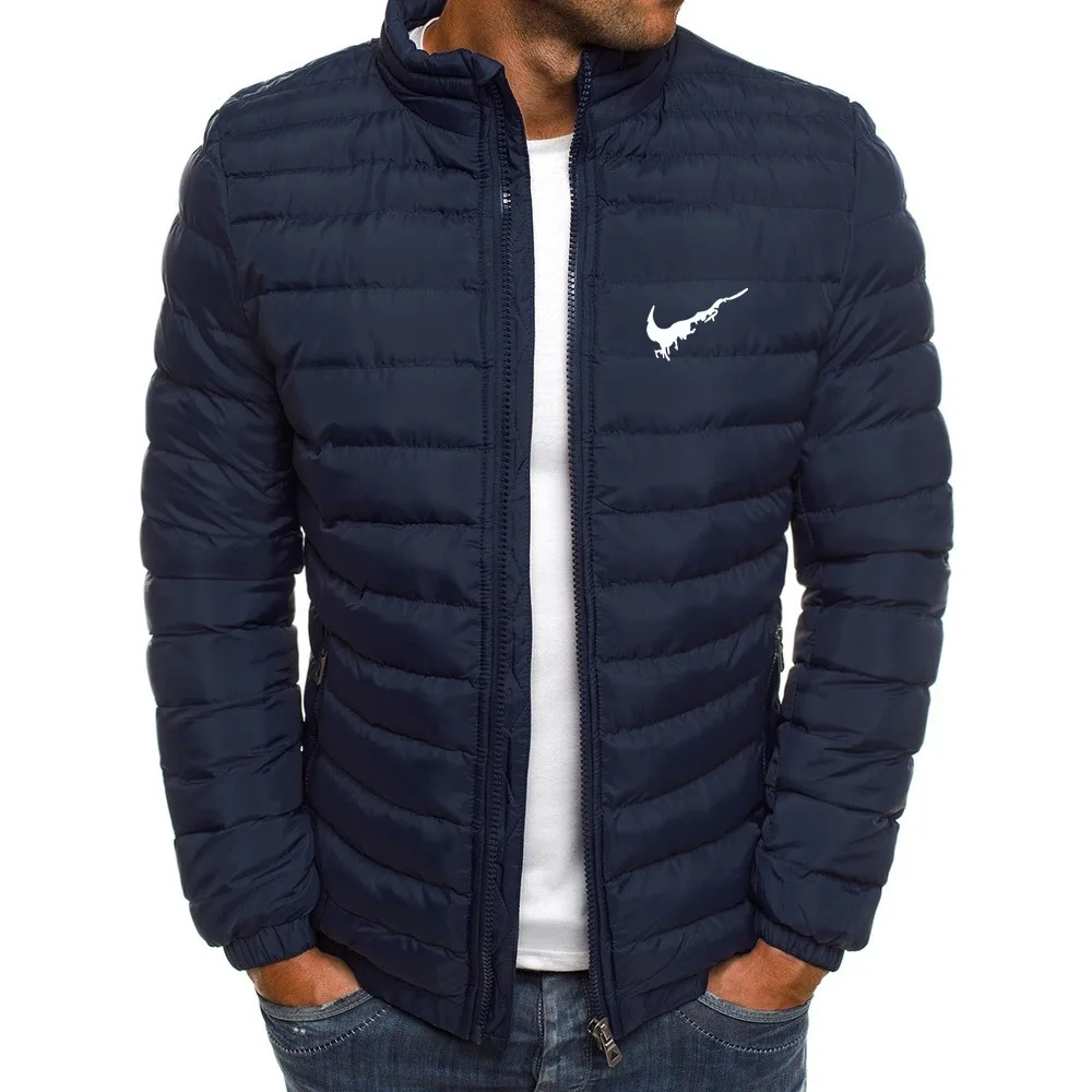 2024 Winter men\'s collar business office cotton-padded jacket zipper down cotton-padded jacket light casual warm cotton coat