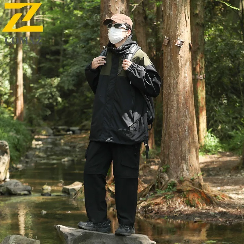 COMXZ Autumn Trend Loose Handsome Casual Jacket Menswear Spring Autumn Style Men Coat Detachable Hood Lightweight Windbreaker