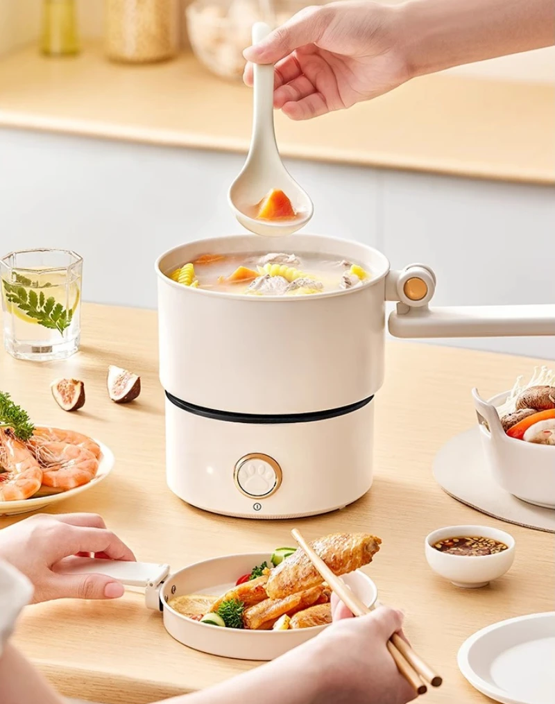 220V/110V Foldable Electric Cooking Pot 2L Detachable Electric Pan Hotpot Rice Cooker Non-stick Electric Skillet For Travel