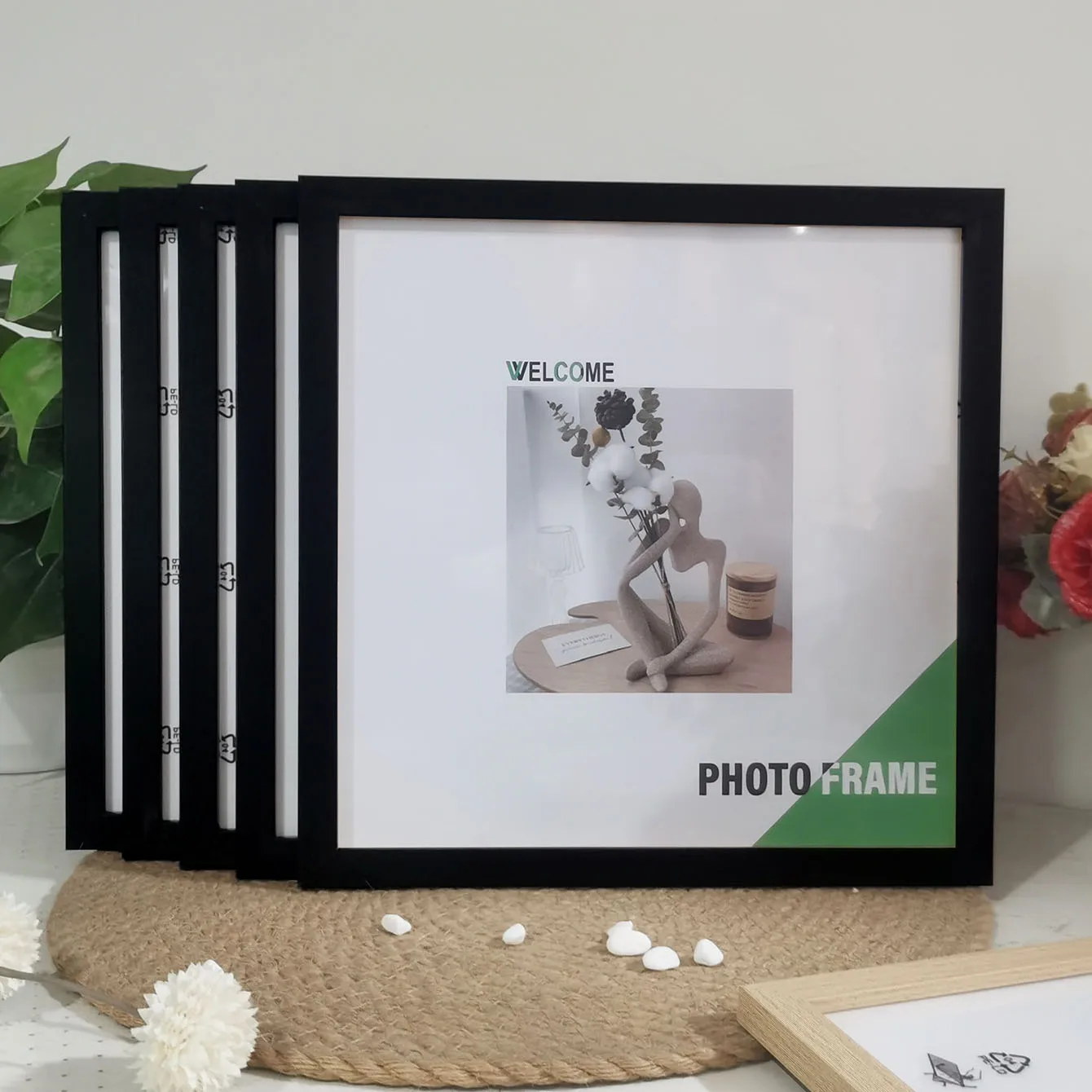 5-delige vierkante fotolijsten set - 15/20/25/30cm houten muur en tafelblad woondecoratie herdenkingscadeau voor bruiloft/galerij muur (4 maten