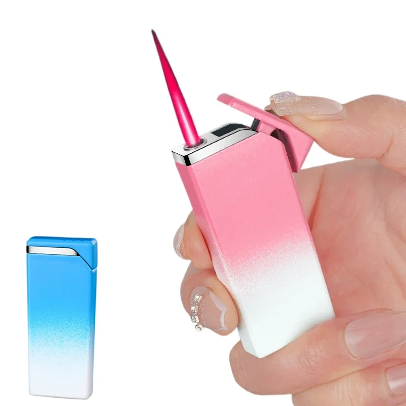 

New Metal Mini Gradient Windproof Lighter Powder Spray Flame Portable Butane Inflatable Ultra-thin Lighter Smoking Gift