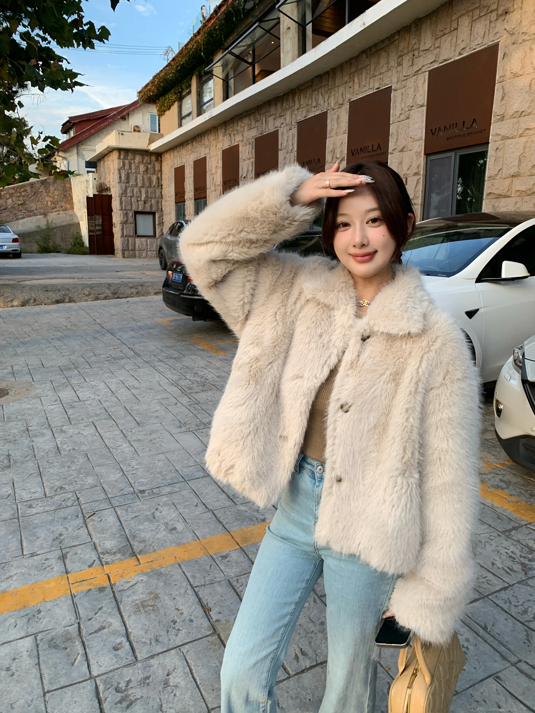 

Женское демисезонное пальто из искусственного меха и кожи с длинными рукавами для молодых женщин, теплое, экологичное