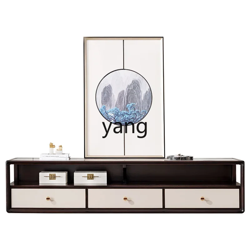 

LH light luxury modern new Chinese ebony TV cabinet, marble floor cabinet simple solid wood living room furniture