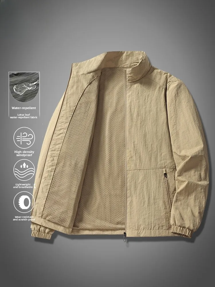 

Yu Zhaolin Men's Casual Loose Fit Jaet Thin Outerwear Stand Collar Workwear Windproof Waterproof Spring Autumn Faion Ci