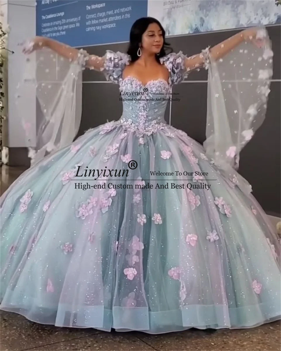 Vestido de baile de lujo de princesa, vestidos de noche, escote Corazón, mariposa, flor, lazo, baile de graduación, vestidos de fiesta formales, dulce 16, vestido de quinceañera