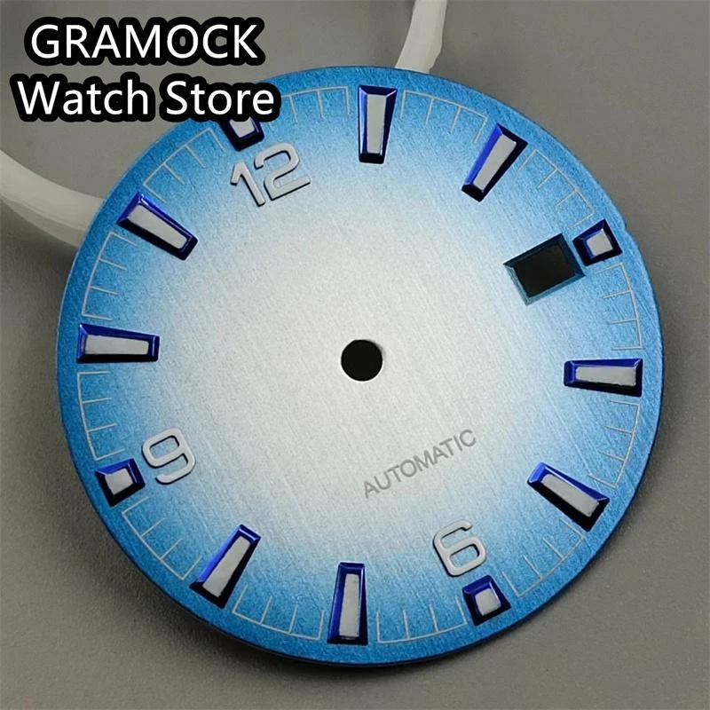 GRAMOCK 31mm Blue Watch Dial With Hands Green Luminous Fit NH35 NH36 Movement