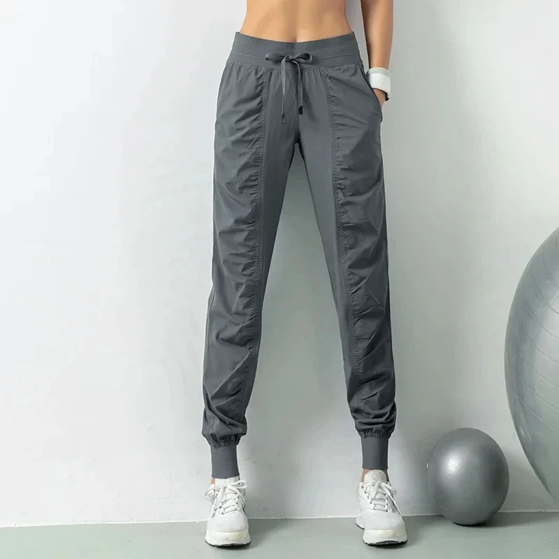 Fabric Drawstring Running Sport Joggers Women Quick Dry Athletic Gym Fitness Sweatpants with Two Side Pockets Exercise Pants