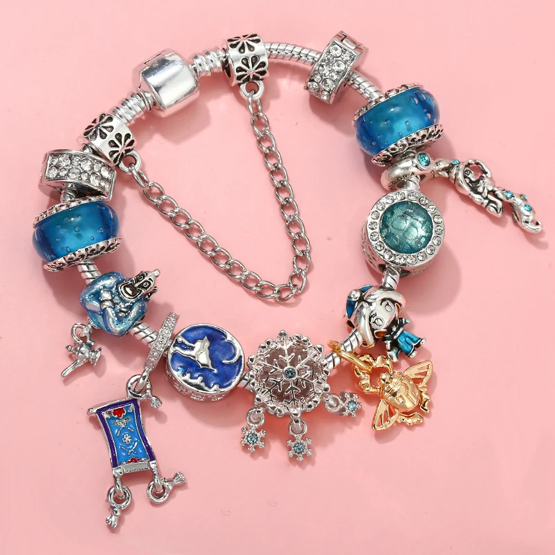 Disney Aladdin Charms Bracelet Women Anime Scarab Magic Carpet Dangle Dreamcatcher Pendant Genie of the Lamp Jasmine Bead Bijoux