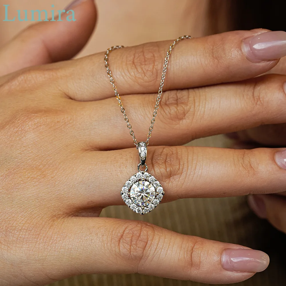 Lumira Ultra-luxurious Women's Square Wrapped Pendant PT950 Platinum Necklace with 2-Carat Moissanite for Ladies Birthday Gifts