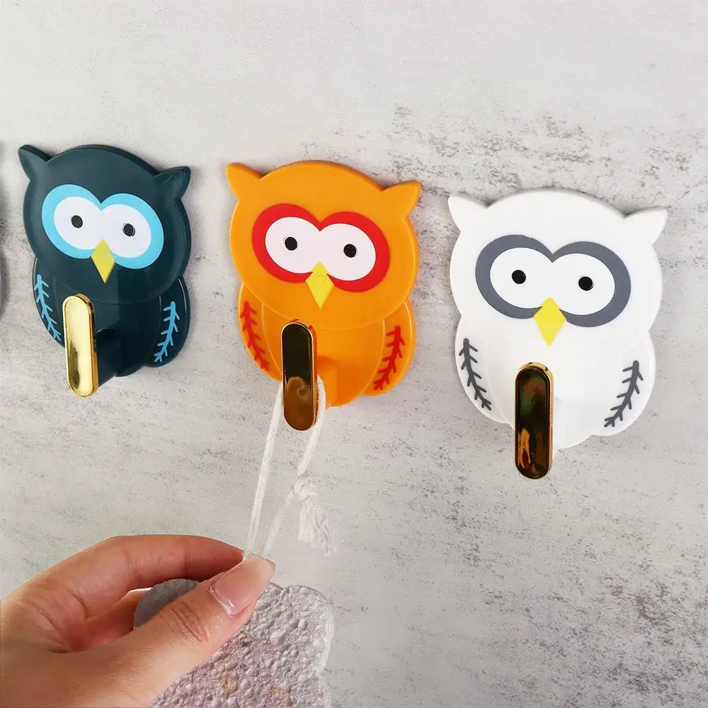 Key Holder Plastic Owl Hook Punch-free Small Key Bag Hanger Self Adhesive Strong No Trace Wall Storage Sticky Hook Robe