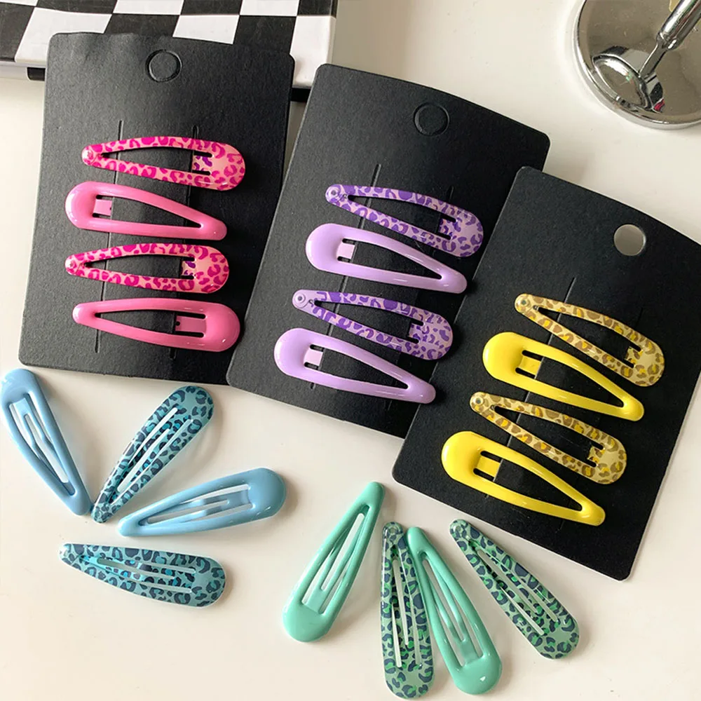 4pcs Leopard Candy Color Hairpins Children Girls Kids Hair Clips Pin Barrettes Accessories Hairclip Hairgrips Headdress Headwear