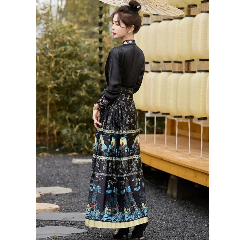 Maxi Horse Face High Waist Skirts Women Saia Chinese Ethnic Style Long Skirt Pleated Harajuku Vintage Hanfu Woman Clothes Faldas