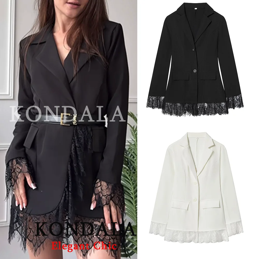 콘달라 여성 트렌디 레이스 패치워크 슬림 블레이저 허리 블레이저 패션 2026 신상 봄 여름 하이 스트리트 출퇴근 데이트 여성 블레이저