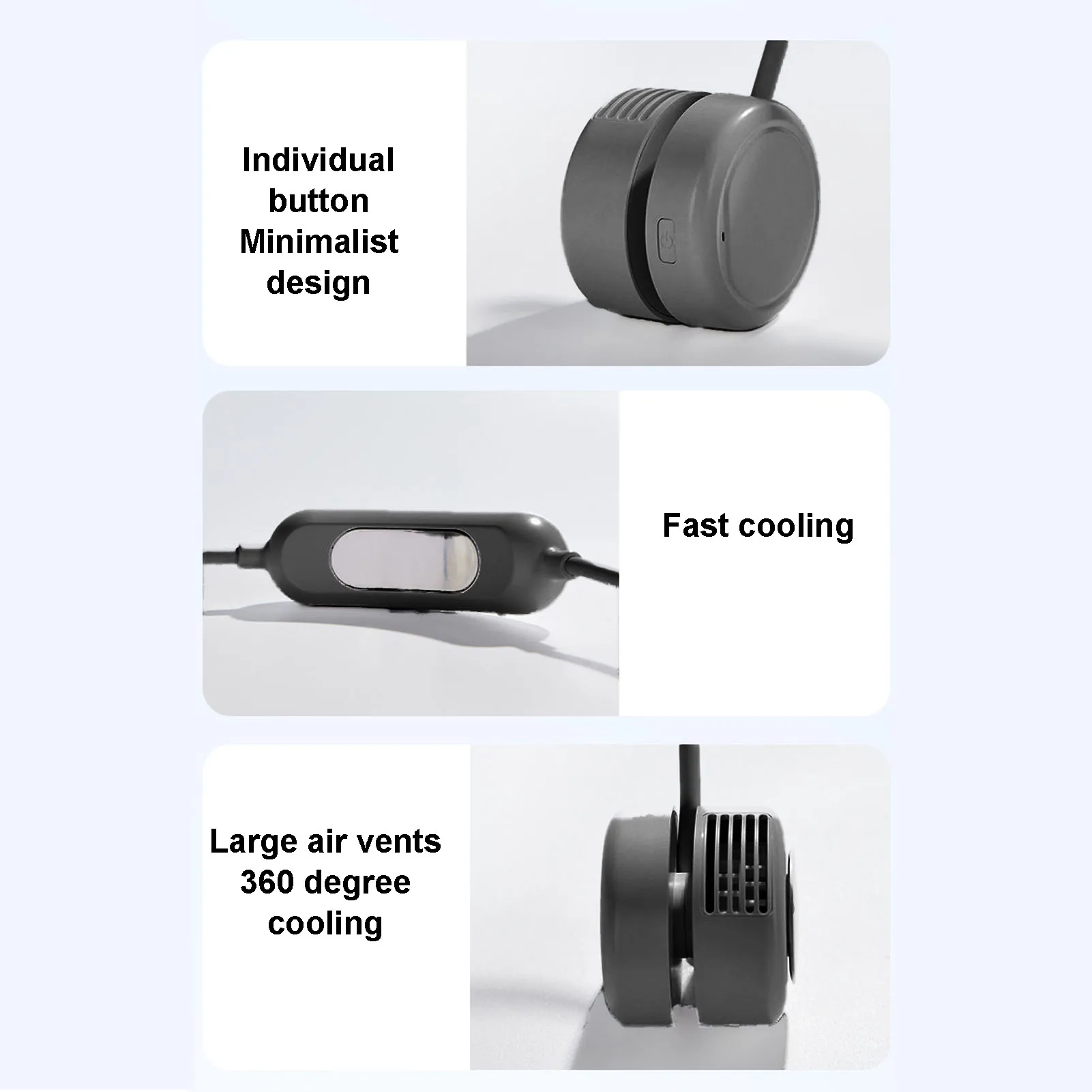 Portable Neck Fan 3 Speeds Rechargeable Flexible Hose Headphone Design Foldable Battery Operated Necklace Fan Quiet for Travel
