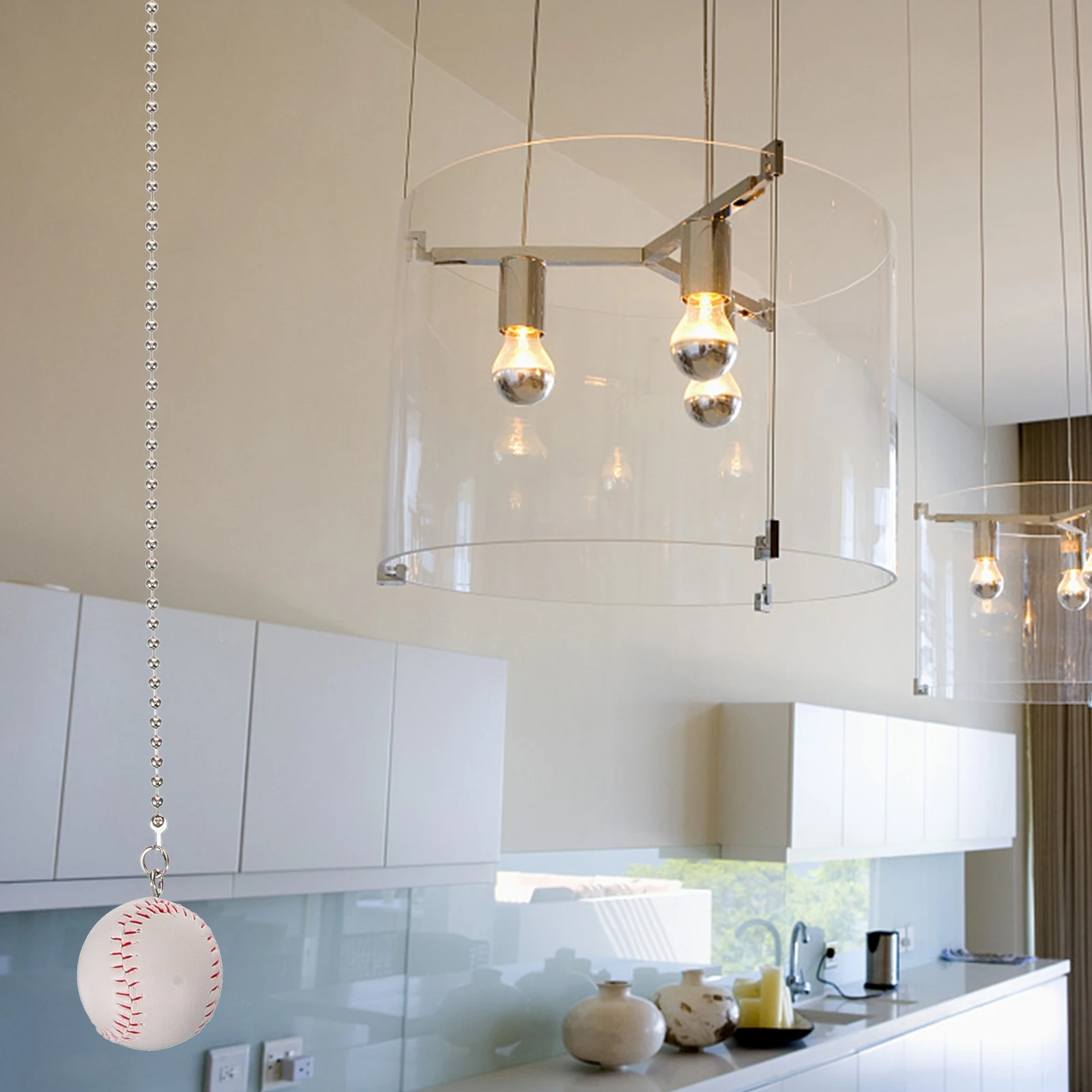 

2Pcs Ceiling Fan Pull Chain Extender Baseball Football Pendant Decorative Chain for Ceiling Fans Lamps Lamp Accessories