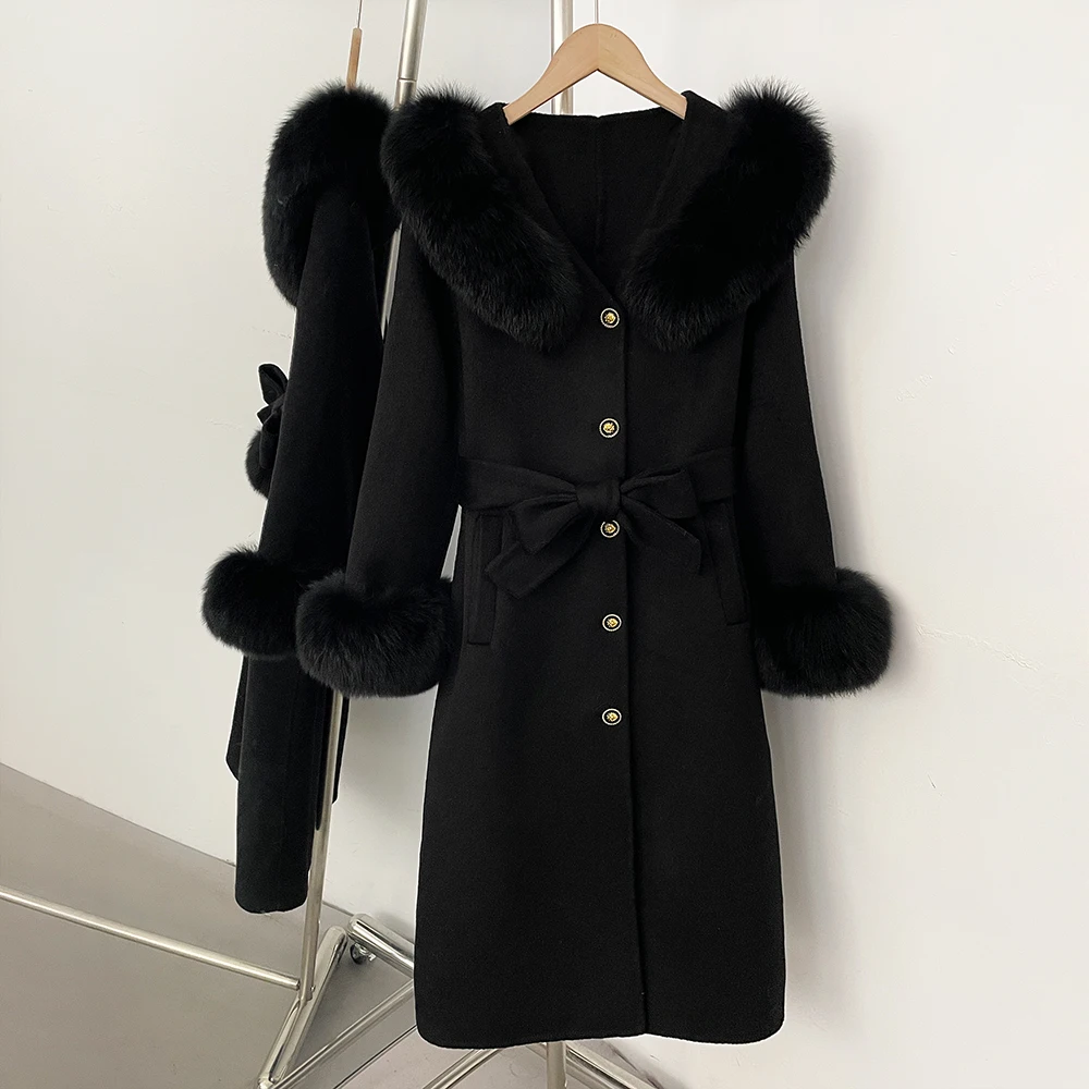 

OFTBUY Зимнее пальто из натурального лисьего меха, шерстяное и меховое пальто-тренч, меховая куртка для женщин, женское шерстяное пальто в корейском стиле, много отзывов, верхняя одежда