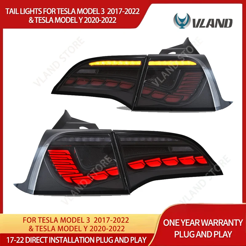 17-22 Model 3 & 20-22 Model Y VLAND II LED-Rückleuchten Dynamische Begrüßungsbeleuchtung Klare Linse CS-Stil Set von 2 Stück