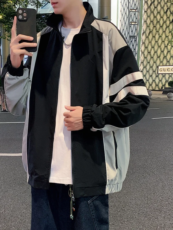 

Американская модная осенняя мужская куртка-бомбер Haome с тонким воротником-стойкой, свободного кроя, универсальная, повседневная, с элементами пэчворка