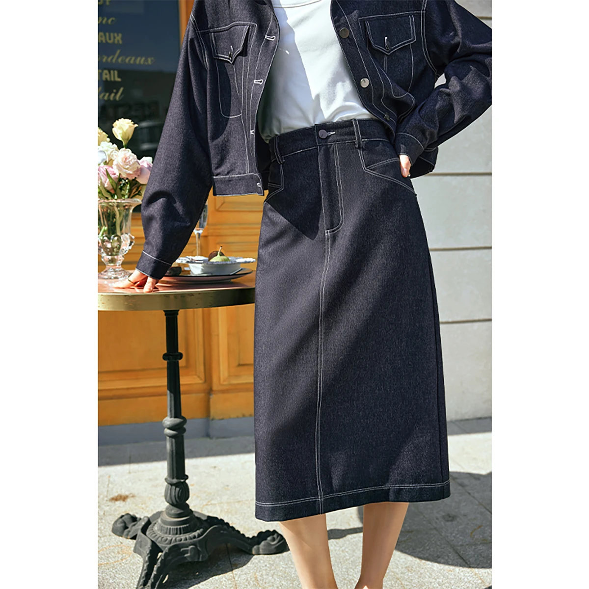 OLrain Women Denim Maxi Skirt Vintage High Waist Winter 2026 Skirt Office Lady Straight Zip Up Female Jean Skirts O24CB90065