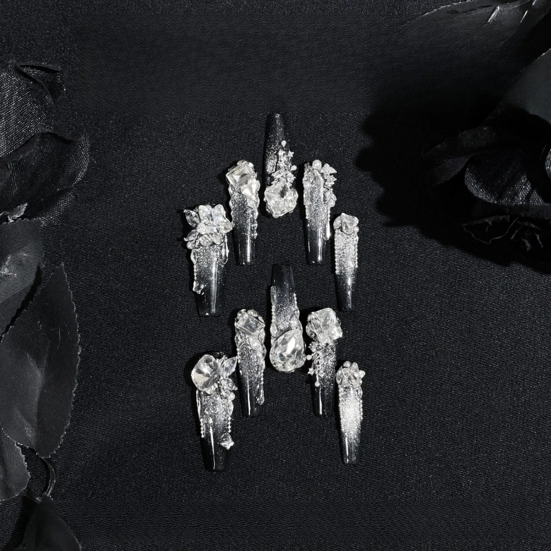 

L Handmade Wear Nail Art Heavy Industry Black Silver Cat's Eye Advanced Sense