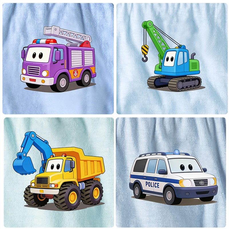 5-Piece Cotton Children Triangle Underwear Soft Elastic Breathable Washable Print Excavator Crane Truck Pattern Boys Briefs