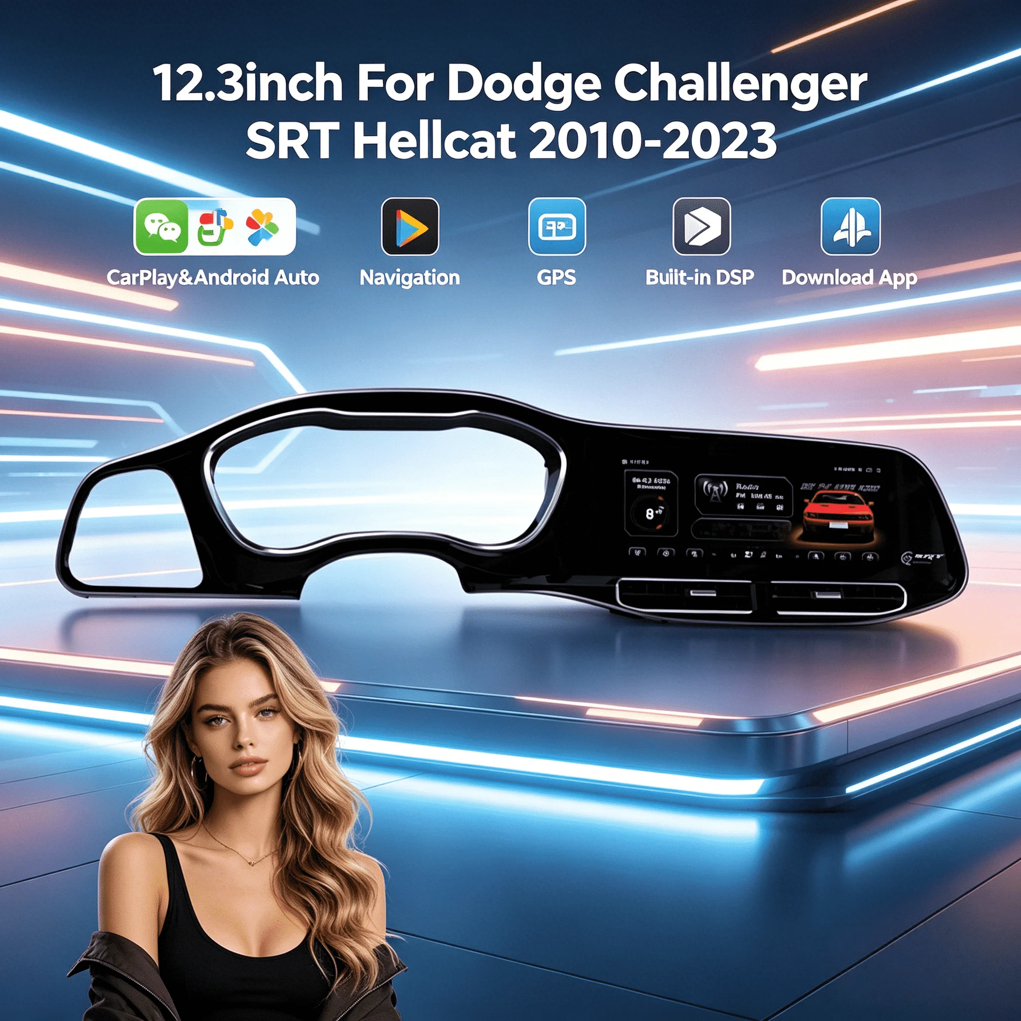 12.3 Inch For Dodge Challenger SRT Hellcat 2010 -2023 Carplay Android Car Radio LCD Touch Screen Multimedia Player GPS Navi 4G