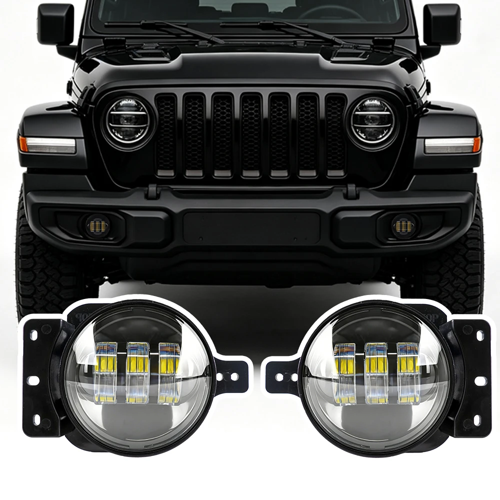 4 Inch White LED Fog Lights Pair, Plug & Play Front Bumper LED Driving Lamps Replacement for Wrangler JL Off Road Fog Lamp Assem