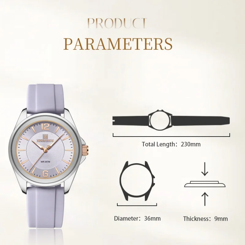 NAVIFORCE Fashion Simple Ladies' Watches Casual Ladies' Watch Woman Quartz Watch Silicone Strap Luminous Pointer 3ATM Waterproof