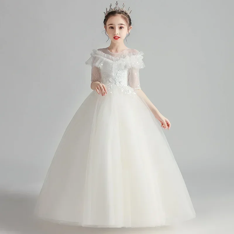 

Flower Girl Princess Dress Spring New Sweet Fluffy Yarn Fashionable Little Girl Dress Children's Piano Performance Dress