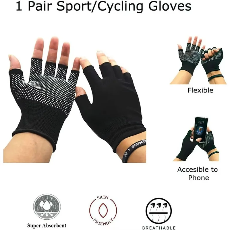 1pair Lightweight Fingerless Bike Gloves Anti Slip Sunscreen for Cycling Motorcycle Outdoor Workout