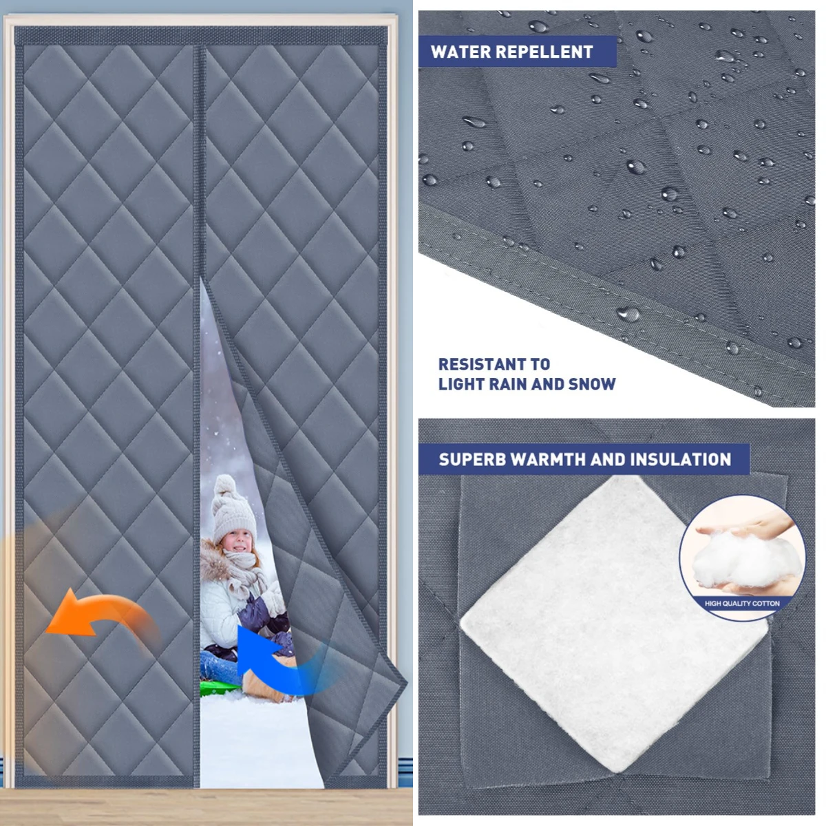 Magnetic Thermal Insulated Door Curtain Energy-Saving Privacy-Protecting Windproof Waterproof Cotton Curtain for Heater Room